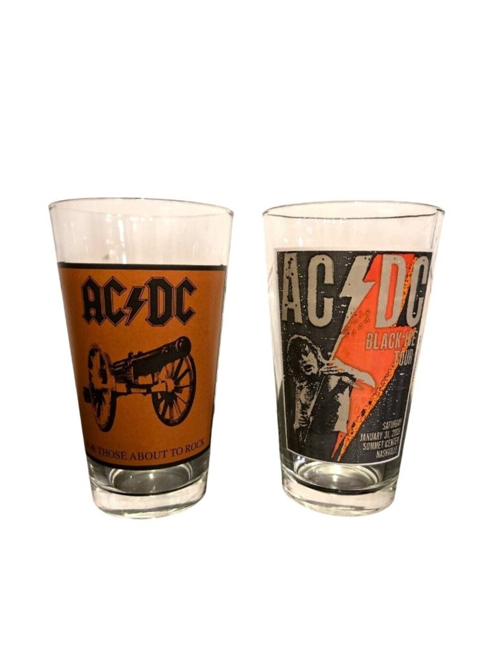 AC/DC Black Ice Tour & For Those About To Rock Pint Glasses Set Of 2 16 Oz